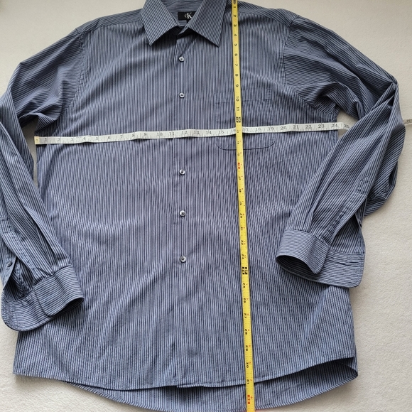 CK | TALL 16.5 36/37 Cotton EUC Men's Dress Shirt | Calvin Klein blue stripes - Picture 5 of 12